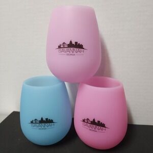 Savannah GA Silicone Wine Glasses Skyline Stemless Georgia Bendiware, Set Of 3